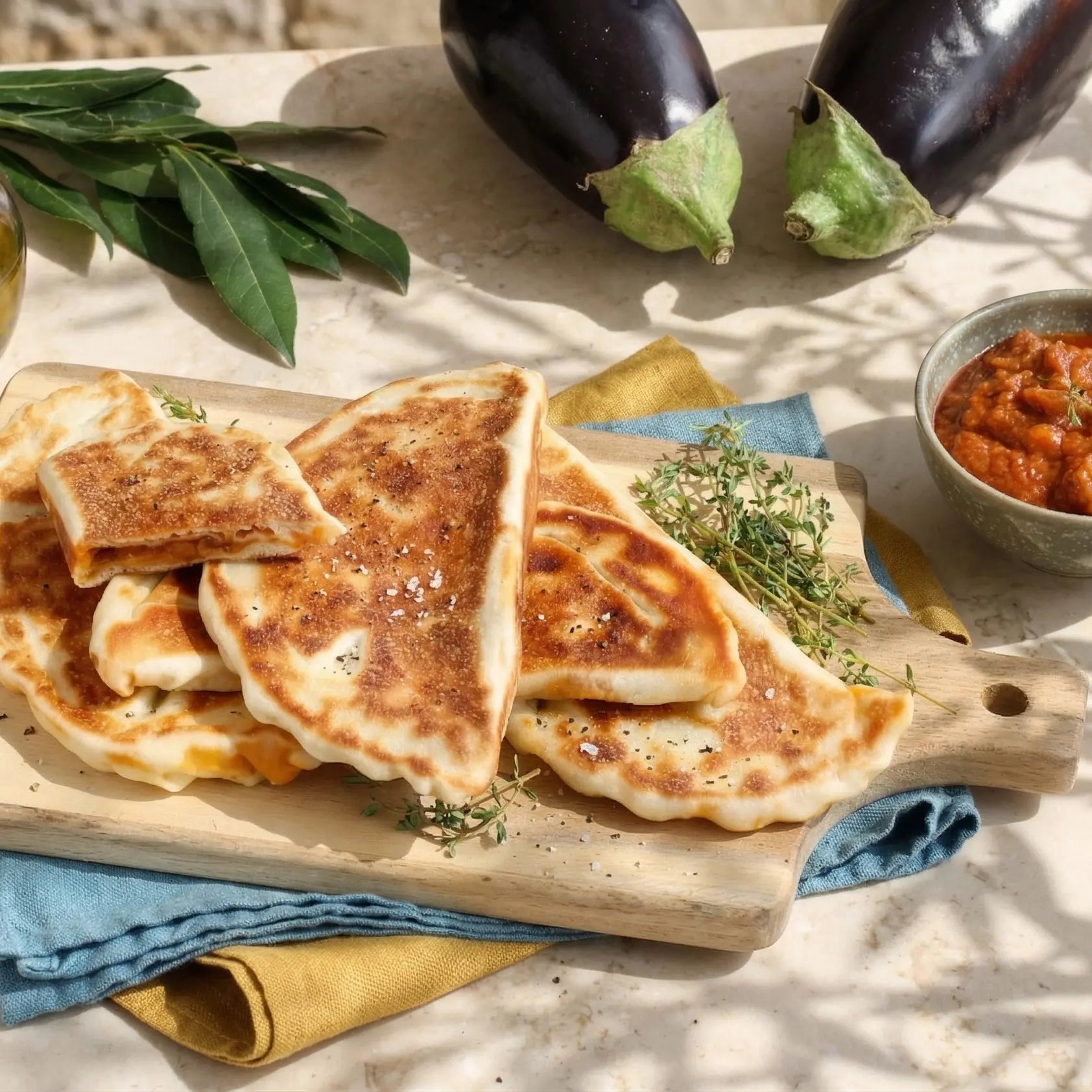 Gozlem ou crêpes turques farcies à la riste d'aubergine