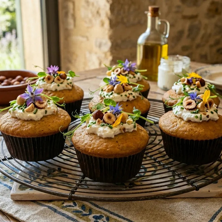 muffins à l’aubergine chèvre frais et noisettes