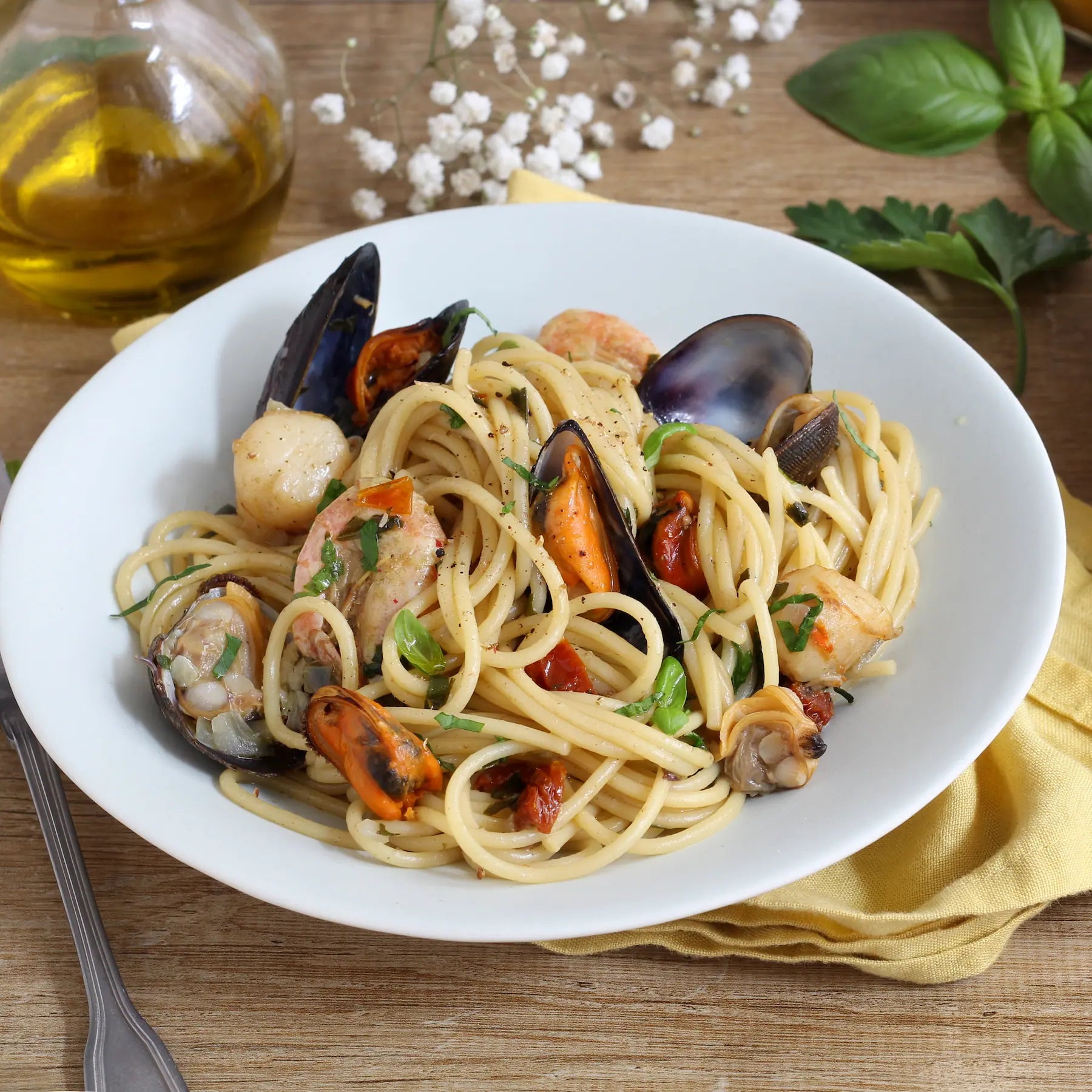 spaghettis aux fruits de mer et sauce à l’anchoïade
