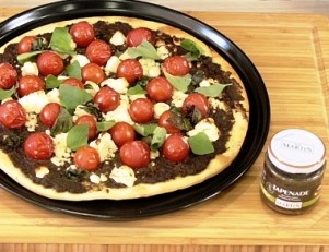 Cherry tomato pizza with organic tapenade