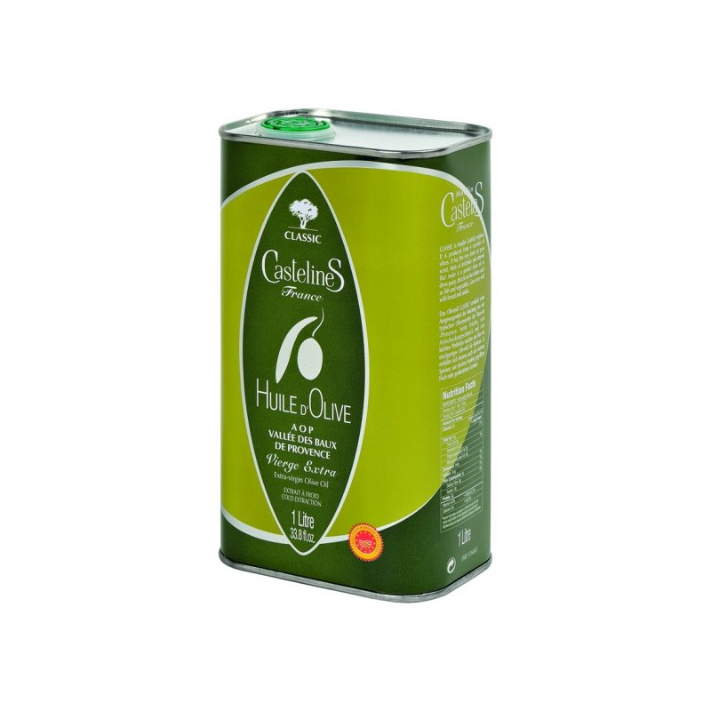 Green fruity olive oil in 1L can