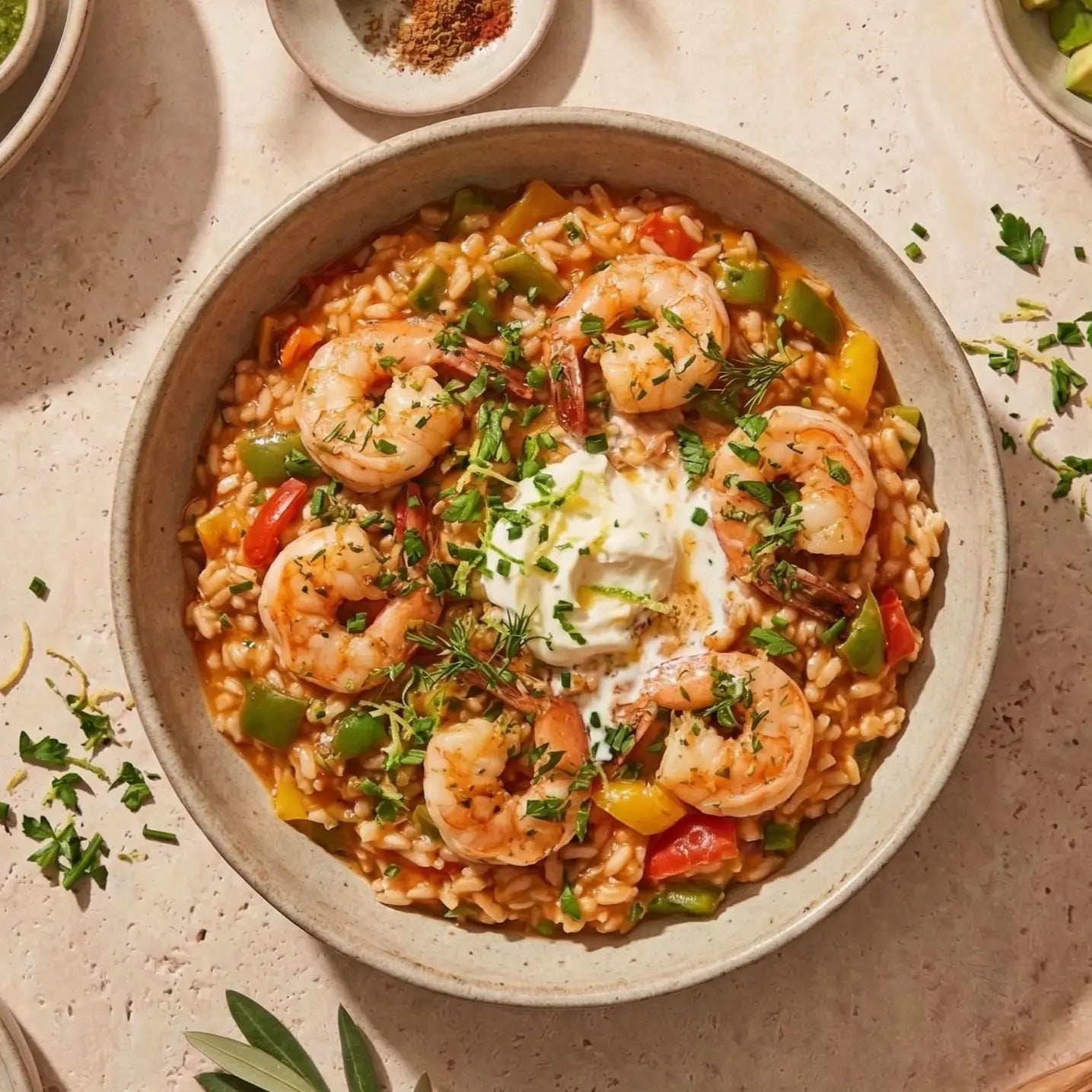 risotto de crevettes à la poivronade