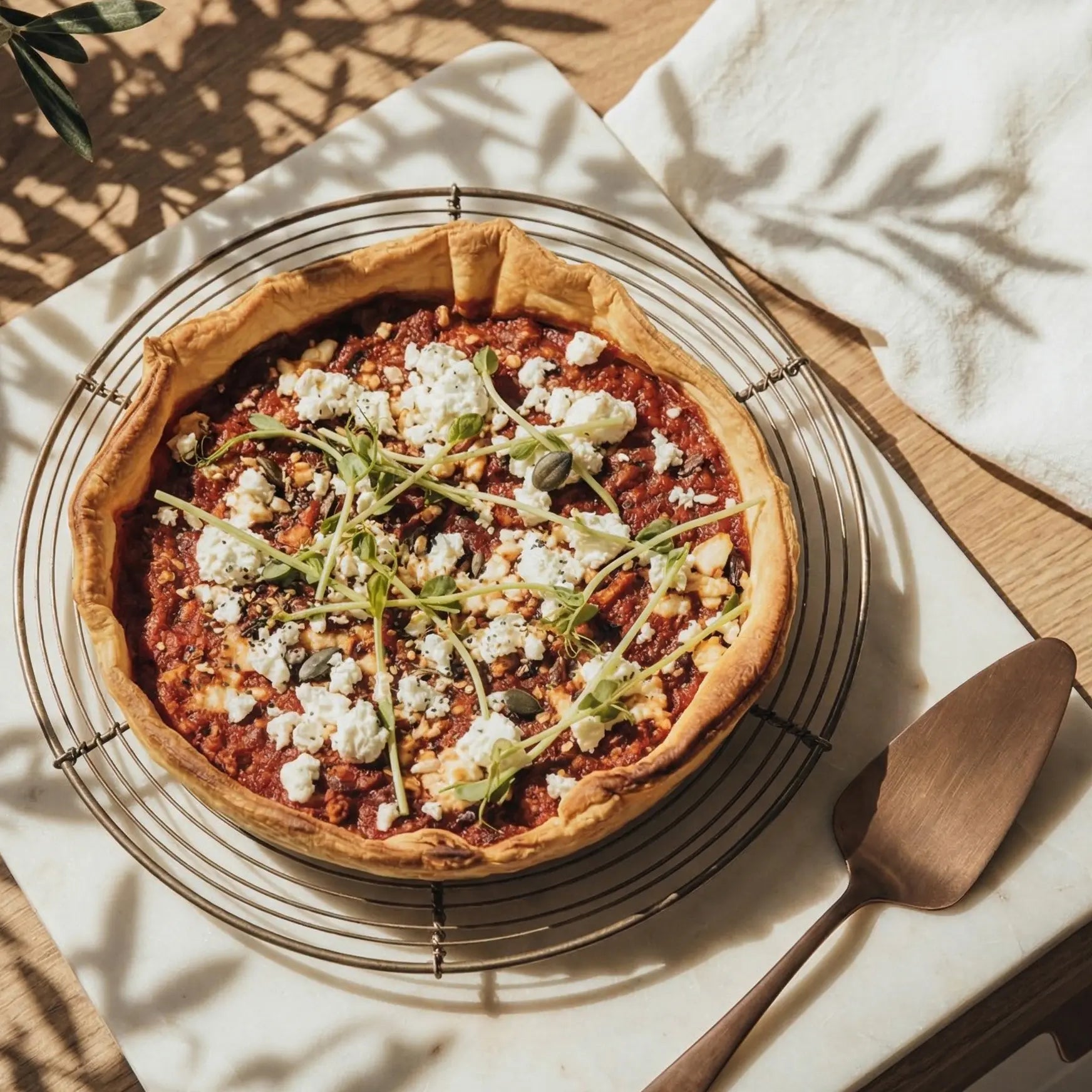 tarte à la riste d'aubergine, feta et thon