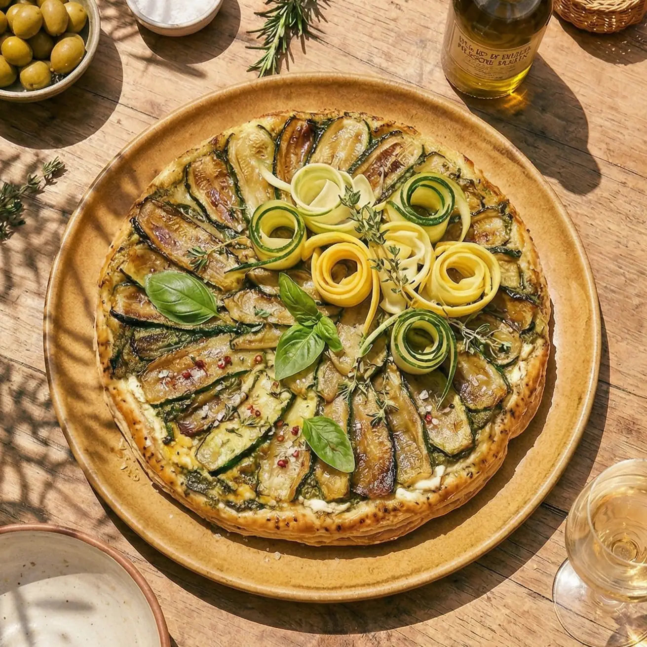tatin de courgettes à la tapenade verte