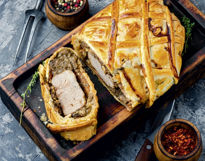 beef Wellington with black tapenade