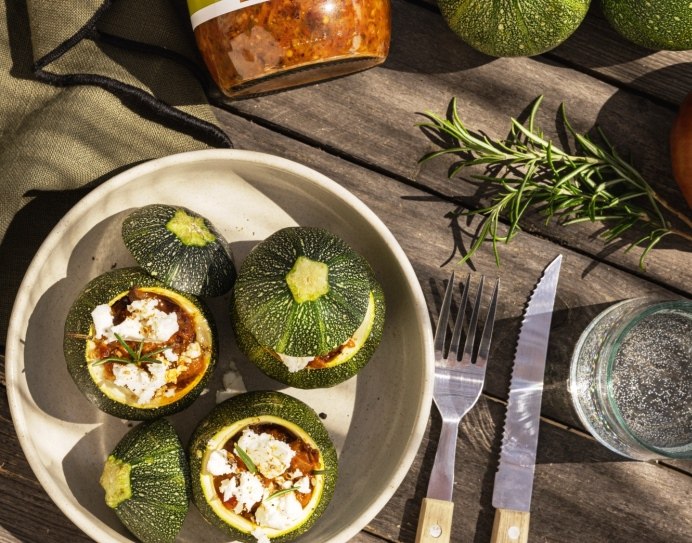 zucchini stuffed with eggplant parmesan