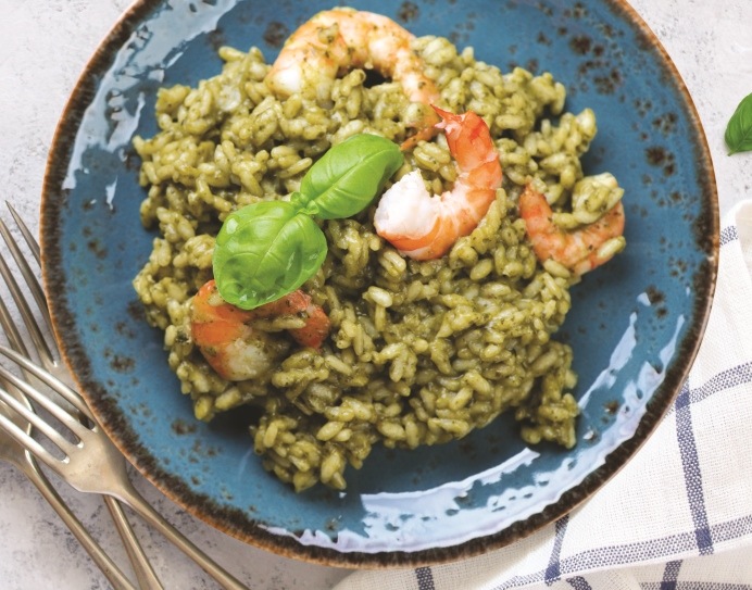 Recette de risotto au pistou et crevettes